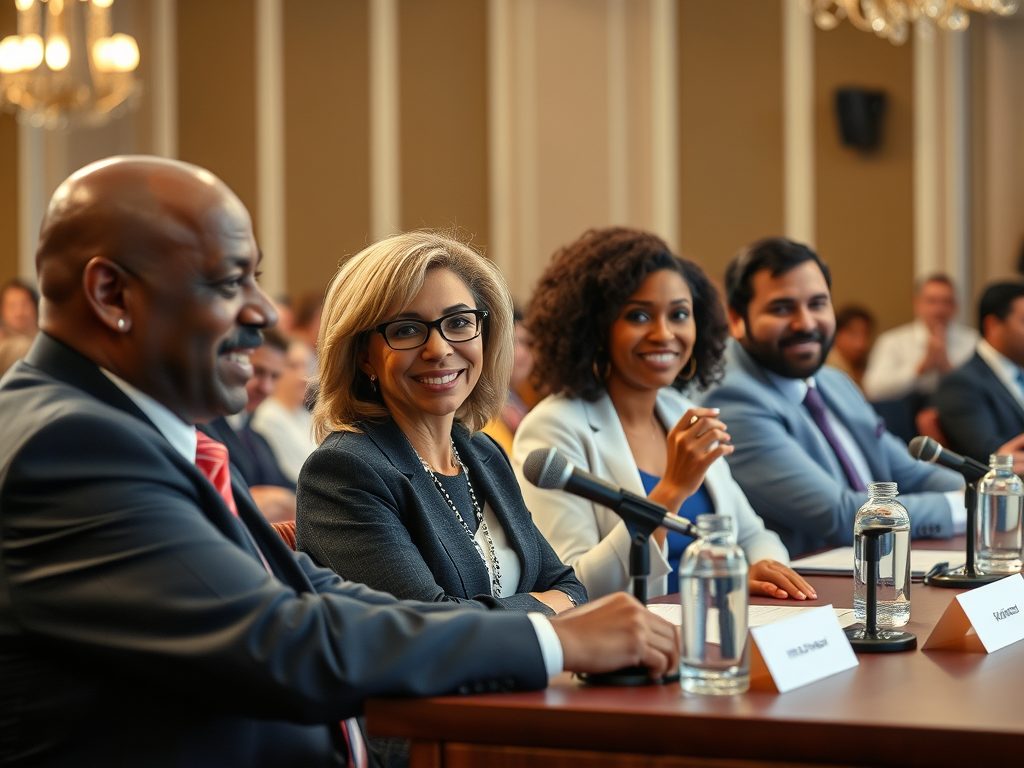 Panel of 4 people speaking at a conference