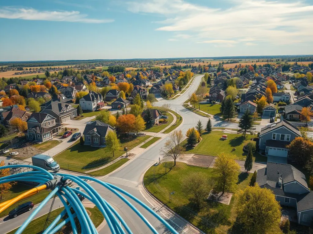 Fiber optic cable and a suburban neighborhood